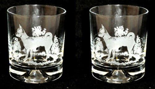Smooth Coat Chihuahua design Whisky Tumbler Glasses (pair) Dog Gift