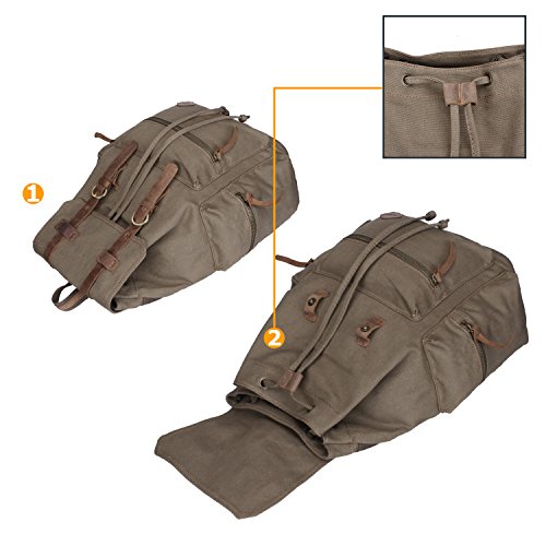 Fafada Rucksack Canvas Vintage Damen M  dchen Leder Retro Laptop backpack Schulrucksack Daypack f  r Campus Studenten und Outdoor Reisen Wandern Armee