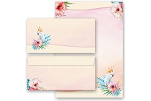 PAPER-MEDIA Set complet de 20 pièces CACATOÈS 10 feuilles de papier à lettres et 10 enveloppes DIN LONG sans fenêtre