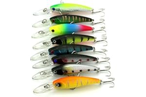 LENPABY 8 pcs Deep Plongée Minnow pêche leurres Crankbaits Kit pour Bass et Trout Fishing Tackle 9 cm / 3.54 "/ 8,3 g
