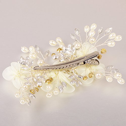 MagiDeal Kristall Haarclips – Perlen Haarklammer – Blumen Haarspangen – Braut Kopfstück – Hochzeit Haarschmuck - 3