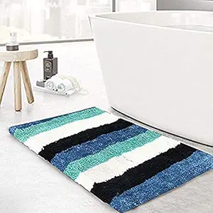 JEOURDH - Striped Modern Shaggy Door Mat (Ocean, Microfiber, 40X60 cm)