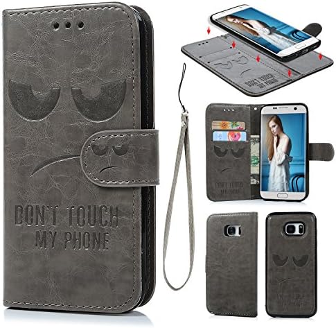 Samsung Galaxy S7 Edge Case, Wallet Case PU Leather Flip Case 2 in 1 Case Magnetic Detachable TPU Cover Embossed Elephant Design Card Slots Cover Wrist Strap Case Shockproof Case Phone Cover for Samsung Galaxy S7 Edge -Hot Pink (Expression-Grey)