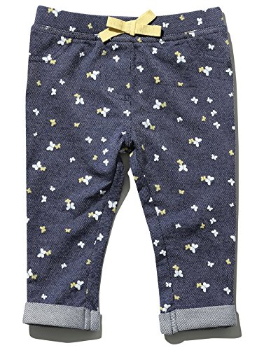 M&Co Baby Girl Full Length Turn Up Butterfly Print Bow Waist Denim Look Jegging Trousers Denim 9/12 Mnths