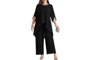 Hanna Nikole Damen GroßE GrößEn Abendanzug Chiffon Hosenanzug Elegant Zweiteiler Festliches Outfit Hochzeitsgast Festmode Cocktail Abendmode Pailletten Rundhals-Tops Und Hoch Taillierter Party Outfit