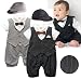 Baby Boy Wedding Christening Formal Tuxedo Suit Striped Outfit+HAT SET NEWBORN 0-18M (3-6 Months, Grey)