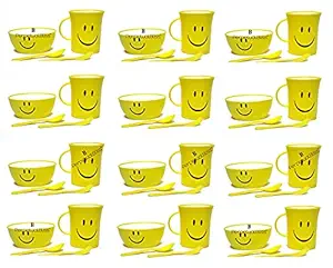 Kids Fashion Smiley Mug Set with Bowl, Spoon, Fork - Pack of 12