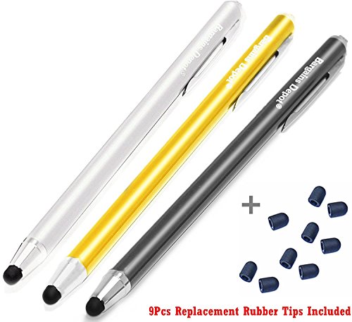 B & D 3 Stück Kapazitiver Eingabestift Touchstift Stylus Touch Pen mit 15 x Ersatz-Spitzen für Apple iPad,iPhone,iPod,Kindle,Tablet,Galaxy, LG,HTC und alle Touchscreen-Geräte(Schwarz / Silber / Gold) - 2