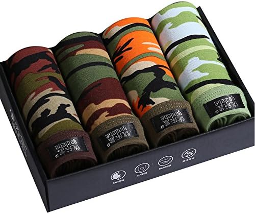 deyou Men's Breathable Modal Boxer Briefs, Mid-Waist Camouflage Printing Panties 4 Pack with Box