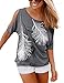 Produktbild Yidarton Sommer Frauen Bluse weg von der Schulter Short Sleeve Feder Druck Muster Jumper Tops Pullover T-Shirt, dunkelgrau, S