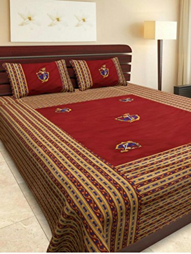 Kuber Industries Embroidery Design 144 TC Cotton Double Bedsheet with 2 Pillow Covers - King Size, Maroon
