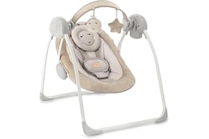 MoMi Babywippe LISS für Babys bis 9 kg, faltbar, Batterie- oder Netzbetrieb, Netzteil mit USB-Kabel, 5-Punkt-Sicherheitsgurt, Bügel und Spielzeug, 6 Melodien, Timer, 5 Schaukelgeschwindigkeit