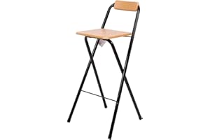 THE SECRET HOME - Pack de 1,2 y 4 Taburetes Altos con Respaldo- Asiento Plegable de Metal y Madera - Ideal para Cocina (1, Madera Natural/Negro, Alto. 99 cm x Largo. 49 cm)