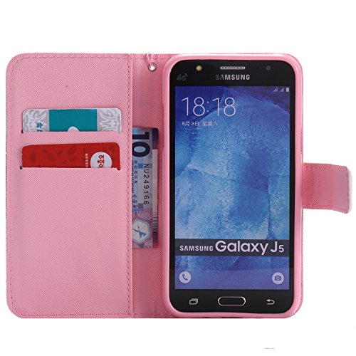 Feeltech Samsung Galaxy J5/J5 2015 Hülle PU-Leder und Brieftasche Bunte Muster Fall mit Magnetverschluss, Hybrid-Kickstand mit Stand-Funktion, schlagen Sie schützende weiche TPU Stoßstangenabdeckung und Kreditkartenhalter für Samsung Galaxy J5/J5 2015 Handgelenk Bügel-Buch-Art-Geldbeutel-Tasche mit 2 In 1 Berühren Sie Stift – Rosa Katze - 5
