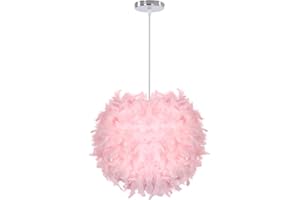 iDEGU Moderne Pendelleuchte, Ø 30 cm Hängelampe aus Federn Kugel Lampenschirm E27 Deckenleuchte Kronleuchter für Schlafzimmer, Wohnzimmer (Rosa)