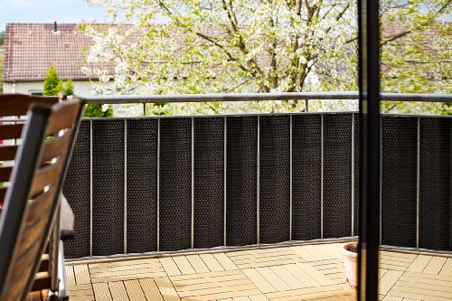GARTENFREUDE Polyrattan Sichtschutz Balkon Matte oder Zaun 5 x 0,75 m, zuschneidbar, inkl. Kabelbindern, bicolour braun - 5