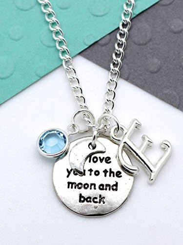 I Love You To The Moon And Back Personalised Charm Necklace, Love Necklace, Personalised Swarovski Birthstone &amp; Initial Name Gift