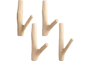 IWILCS Natürliche Holz Haken, 4 Stück Holz Vintage Kleiderhaken, Handgemachte Wandhaken,Naturholz Wandhaken Garderobenhaken für Mantel Schlüsselhalter Kindergarderobe(Breite 2-3 cm, ohne Löcher)