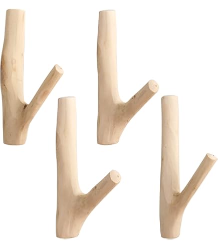 Ganchos De Pared De Madera Natural (4 Piezas) - Percheros Rústicos Con Forma De Rama Para Colgar Abrigos Y Sombreros