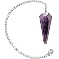 Shubhanjali Reiki Healing Amethyst Point Pendulum Dowsing 1 Pcs | Feng Shui Raw Crystal Amethyst Faceted Dowsing Stone Pendulum with Chain Beads for Healing