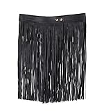 look falda flecos negra Mujeres Elásticos Mini Falda de Borla de Cuero PU con Flecos ( Negro )