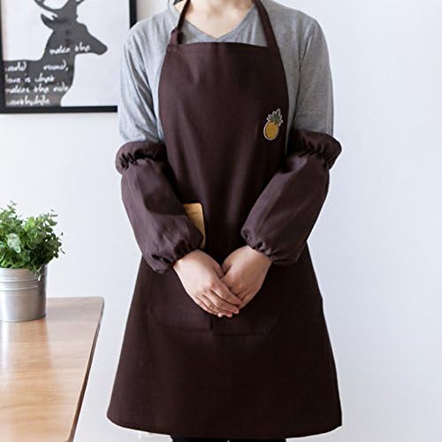 Lqchl Long Red/Brown/Gray Canvas Apron Home Cooking Painting Cooking Crafting Gardening Work Wear Florist Baker Barista Uniform,Brown