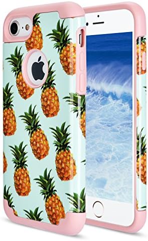 Hinpia Case for iPhone 8 Plus, Slim Unique Pattern Design Dual Layer Hybrid Hard Scratch Resistant Back Cover and Soft Silicone Protective Cover for Apple 5.5" iPhone 7 Plus (Pineapple/Rose Gold)
