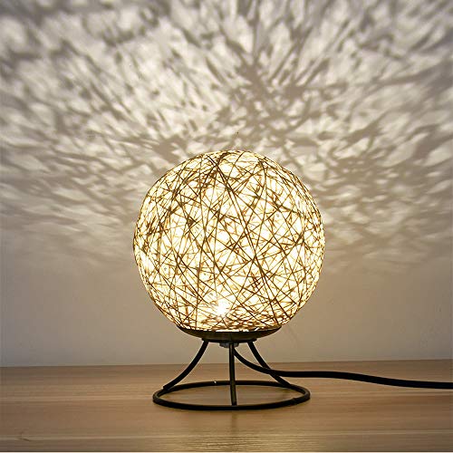 Preisvergleich Produktbild LCNINGTD Dimmbare Rattan-Kugel-Nachttischlampe mit USB-Ladegerät, Nachttischlampe mit massiver Holzsockel LED-Schnur-Lichter-dekoratives Nachtlicht (Farbe : Push Button Switch, größe : C)
