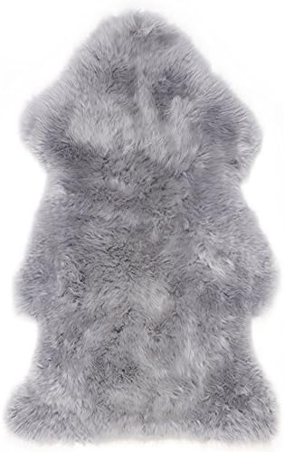 Large Faux Sheepskin Rug Chair Cover Fluffy Area Rug for Bedroom Livingroom Kids Room Baby Nursery Sofa Couch Throw (Grey, 2.5ft×4ft)