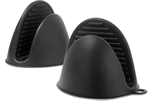 CHICSOLIS 1 Paar Mini Ofenhandschuhe Anti-Rutsch Hitzebeständige: Silikon Ofenhandschuhe Topflappen Handschuh Mini Ofen Mitts - Kleine Topfhandschuhe zum Backen Kochen BBQ Grillen Schwarz