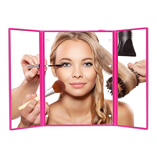 Hommii Faltbarer beleuchteter Schminkspiegel, Trifold Kosmetikspiegel Standspiegel Make Up Spiegel Klappspiegel mit 8-LEDs für die Reise oder das Bad (Batterie im Lieferumfang enthalten)