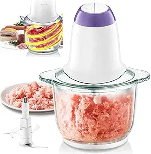 Wosta Electric Meat Grinders with Bowl ABS Stainless Steel and Glass Electric Meat Grinders with Bowl for Kitchen Food Chopper, Meat, Vegetables, Onion Slicer Garlic Slicer Dicer, Fruit and Nuts Blender , Multicolor