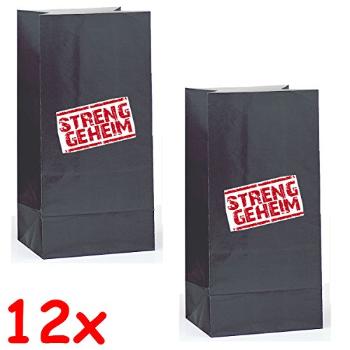 12 Partytüten * Detektiv Flo - Streng geheim! * aus Papier für Party und Geburtstag // Geschenktüten Mitgebsel Mitgebseltüten Tüten Geburtstagstüten Detektivparty