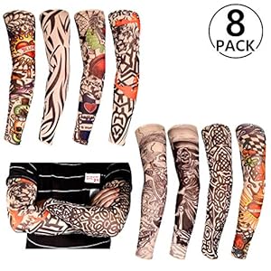 8 PCS Mangas Tatuajes Falsos, Rymall Tatuajes Temporales Brazo Medias Tatoo Mangas Disfraces Arte Temporal Hombres y Mujeres, Nylon Mangas de Aspecto Real
