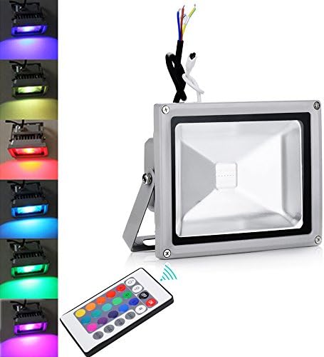 Himanjie 20W RGB LED Floodlight, Remote Control, 16 Colours Changing, Waterproof IP65, Landscape Lights, Outdoor Wall Lights, AC 85-265V Security Lights, for Gardens, Yards, Rooftops, Billboards