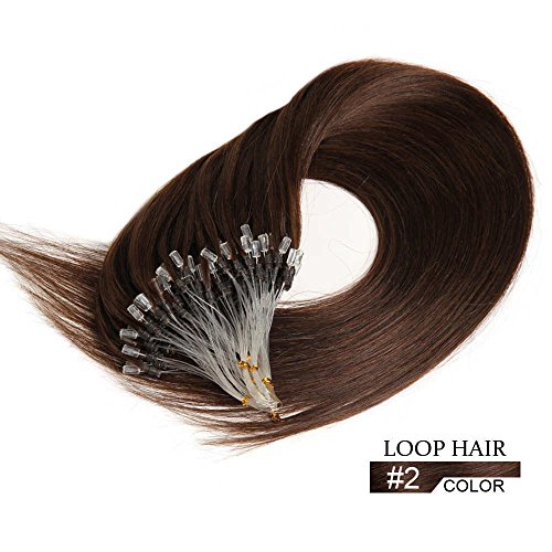 22 Inch Micro Ring Loop Remy Human Hair Extensions Dark Brown #2 Hair Extensions 0.5g*100 Strands