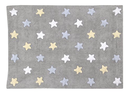 Lorena Canals Tricolour Stars Washable Rug (Grey/Blue)