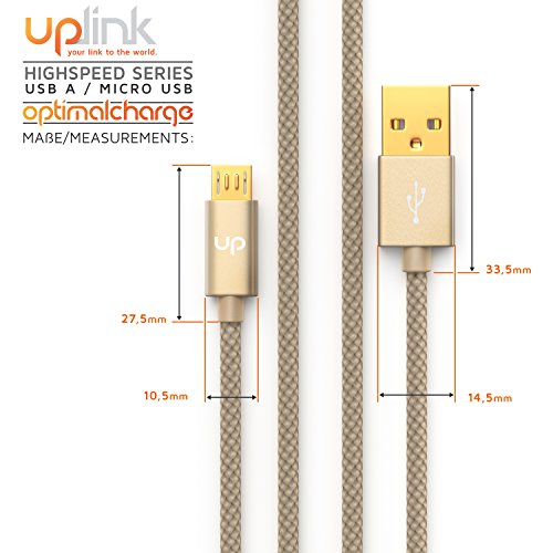 Uplink – 0,5m Premium Micro USB auf USB Kabel mit Metallstecker + Nylonmantel / besonders strapazierfähig | flexibles Lade- und Datenkabel mit vergoldeten Kontakten für Android, Samsung, HTC, Motorola, Nokia, LG, HP, Sony, Blackberry und mehr - 2
