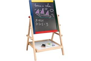 SEPERCASA lavagna in legno per bambini con cavalletto pittore doppia funzione gessetti e pennarelli scuola
