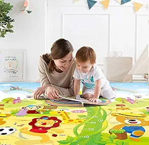 Dravizon Easy to Clean Folding Portable Waterproof Reversible Double-Sided Crawling Thick Play Mat for Kids and Toddlers (Multicolour, Extra Large )