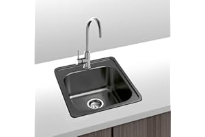 Gresinex | Fregadero 1 Seno Acero Inox 38x38 | Negro Antracita | Encastrar - Modelo Zurich- Tratamiento PVD