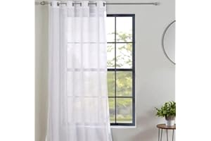 Roseley Eyelet Voile Curtain 1 Panel Mesh Light Living Room Patio Door Drape Nursery Sheer Organza Net Curtain Semi Transparent [White, W:58'' x D:48'']