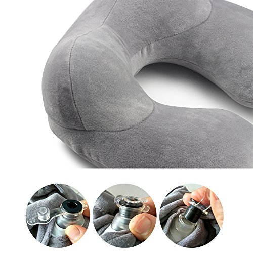SPAHER Reisekissen Leichte Velour waschbarer Bezug Kissen Flugzeug Premium-Halsstütze Kopfstütze Aufblasbares Nackenkissen für Reisen Büro oder Hause Kissen mit Extra-Augenmaske und Tragetasche - 4