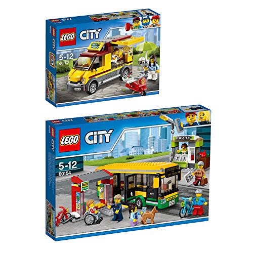 Preisvergleich Produktbild Lego CITY 2er Set 60150 60154 Pizzawagen + Busbahnhof