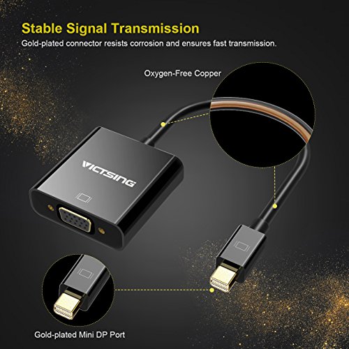 VicTsing Mini DisplayPort DP auf VGA Adapter Kabel Konverter für Apple MacBook, MacBook Air, MacBook Pro, iMac, Mac mini, Microsoft Surface Pro/ Pro 2/ Pro 3, Lenovol Thinkpad X1/ Carbon/ Touch/ Helix-Schwarz - 4