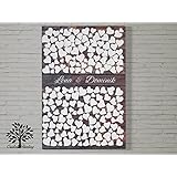 70x50 cm, Herz Design mit oder ohne Datum - Leinwanddruck Gästebuch, Hochzeitsbaum, Wedding Tree, Gästebuch, Baum, Leinwanddruck auf Keilrahmen, Herz Motiv, Holzoptik