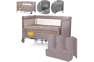 Dermodiva Lettino da Viaggio Co-Sleeping 0-4 anni Chipolino, Sponda Reclinabile, Materasso seamless, Kit Doppia Altezza, Borsa per il Trasporto, Richiudibile e Trasportaile (macadamia cat)