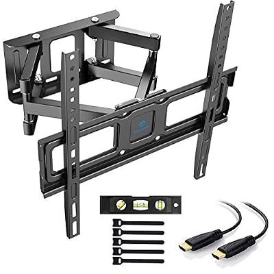 PERLESMITH Support Mural TV PERLESMITH Inclinable Pivot et Rotation - Mouvement Complet pour téléviseurs VESA 400x400mm à écran Plat LCD LED de 32'' à 55'' - Capacité de 60 kg avec câble HDMI et Niveau à Bulle