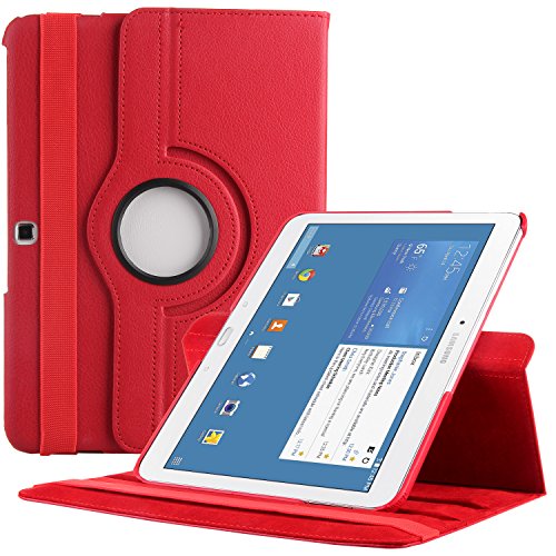EnGive 360°Drehbares Ledertasche Samsung Galaxy Tab 4 10.1 Hülle (10,1 Zoll) Schutzhülle Case Tasche mit Ständerfunktion Auto Sleep/Wake-Funktion (Samsung Galaxy Tab 4 10.1, Rot)