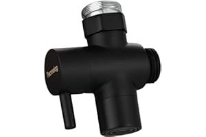 Tecmolog Brass Faucet Diverter Valve With Aerator and M22 to M24 Male Threaded Adapter, Black 3 Way Sink Splitter, SBA021CB